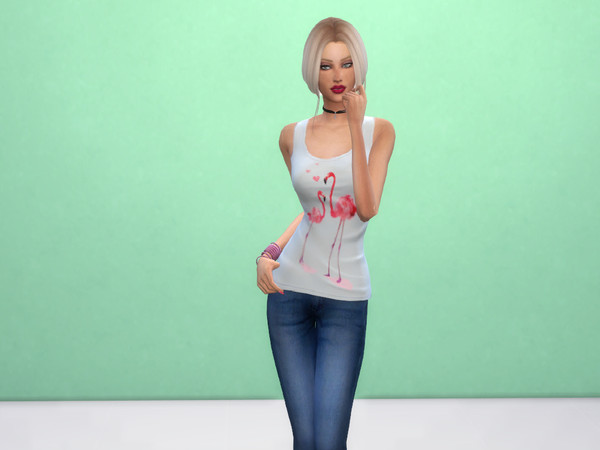 Sims 4 — Eve's Flamingo Top by MissWriter2 — My first creation: A white top with pink flamingo's. I hope you love it!
