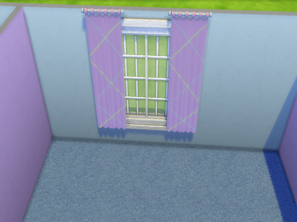 Sims 4 — Colored Curtains by SweetAshGamer — Black and White striped curtain, purple/green/blue curtain, and an abstract