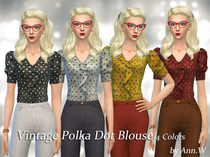 Sims 4 The Sims Resource | Vintage Polka Dot Blouse by TSR Creator