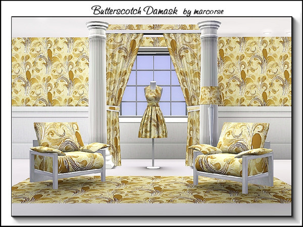 Sims 3 — Butterscotch Damask_marcorse by marcorse — Fabric pattern: classic damask design in butterscotch tones