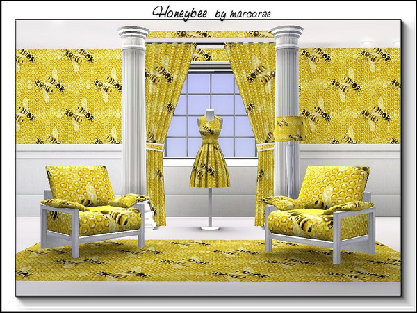 Sims 3 — Honeybee_marcorse by marcorse — Themed pattern: honeybees and comb in a regular repeat in brown and yellow