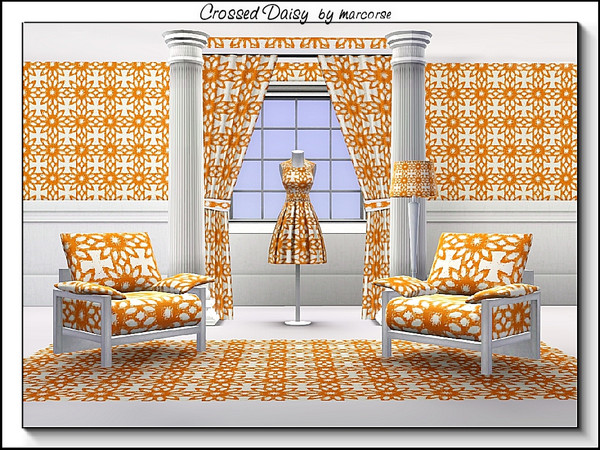 Sims 3 — Cross Daisy_marcorse by marcorse — Fabric pattern: orange daisy and Maltese cross shapes in orange and white