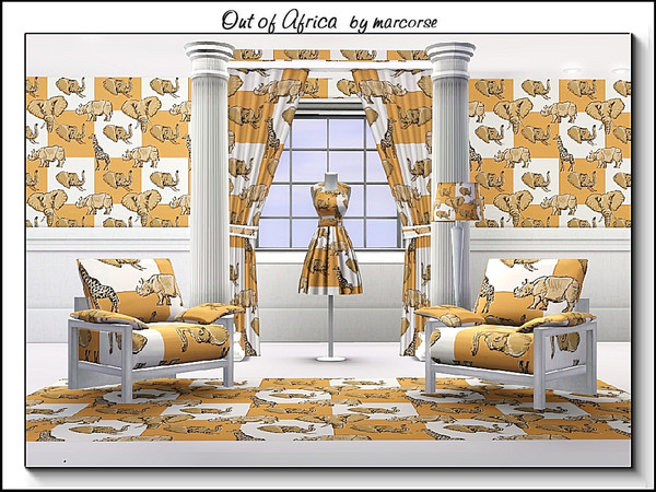 Sims 3 — Out of Africa_marcorse by marcorse — Themed pattern: African wildlife on checkerboard in brown tones