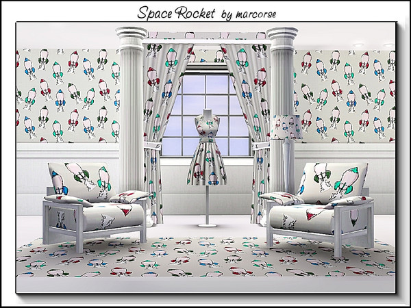 Sims 3 — Space Rocket_marcorse by marcorse — Themed pattern - red and blue rockets head into space.