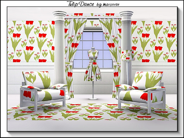Sims 3 — Tulip Dance_marcorse by marcorse — Fabric pattern: red and light purple tulips in dance pose.