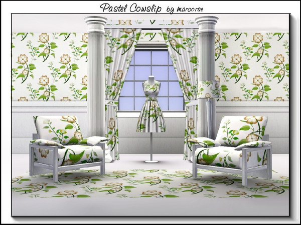 Sims 3 — Pastel Cowslip_marcorse by marcorse — Fabric pattern - delicate pastel flowers in green and pink.