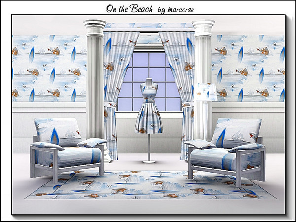 Sims 3 — On the Beach_marcorse by marcorse — Themed pattern: seashore images in red and blue on white