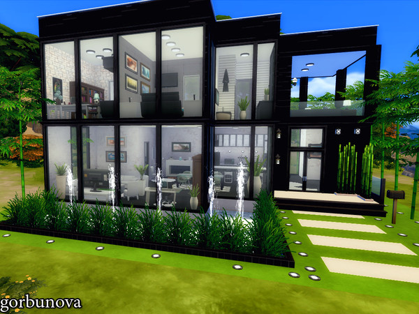 Sims 4 — Black and White  by gorbunova — This two-story house is for lovers of black and white, featuring two bedrooms,