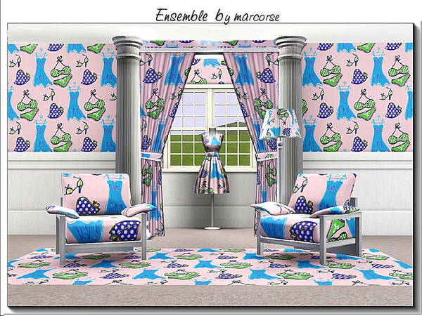 Sims 3 — Ensemble_marcorse by marcorse — Fabric pattern - garments of an ensemble in shades of blue.