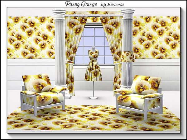 Sims 3 — Pansy Grunge_marcorse by marcorse — Fabric pattern: brown and yellow pansies in a grungy design