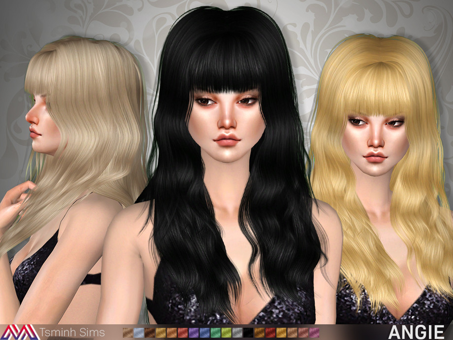 Sims 4 - Angie ( Hair 20 ) by TsminhSims - Mid-long curly with bang hairsty...