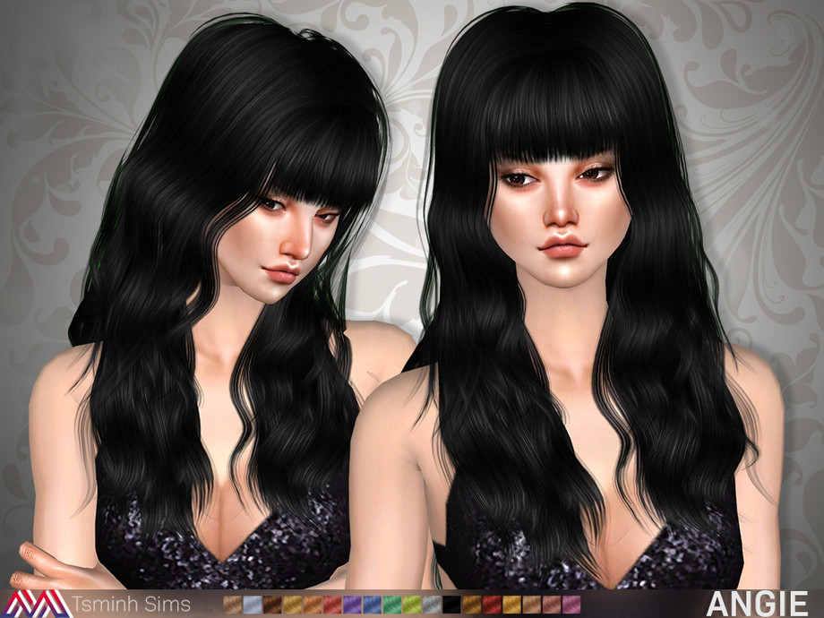 Sims 4 - Angie ( Hair 20 ) by TsminhSims - Mid-long curly with bang hairsty...