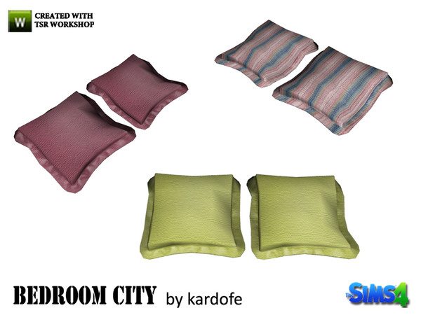 Sims 4 — kardofe_Bedroom City_Cushions by kardofe — Two rumpled cushions to decorate the bed, in three different colors 