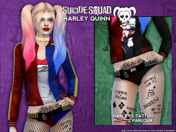 Sims 4 — Suicide Squad's Harley Quinn Tattoo by AmiSwift — Harley Quinn inspired tattoos based on the film Suicide Squad.