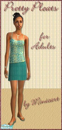 Sims 2 — Pretty Pleats in Turquoise by minicart — A lovely turquoise pleated skirt with patterned top to match.