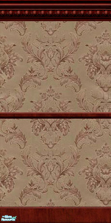 Sims 2 —  Victorian Bedroom - wallpaper by fizz bomb — delicatly patterned dusky pink victorian wallpaper with mahogany