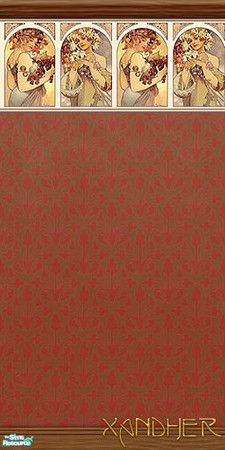 Sims 2 — Nouveau Harvest Paprika by Xandher — A delicately patterned wall with a classic Nouveau style border accentuated