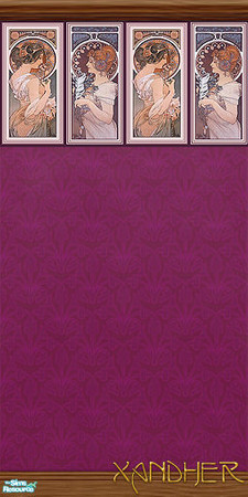 Sims 2 — Nouveau  Dream Plum by Xandher — A delicately patterned wall with a classic Nouveau style border accentuated by