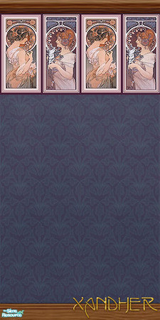 Sims 2 — Nouveau Dream Indigo by Xandher — A delicately patterned wall with a classic Nouveau style border accentuated by