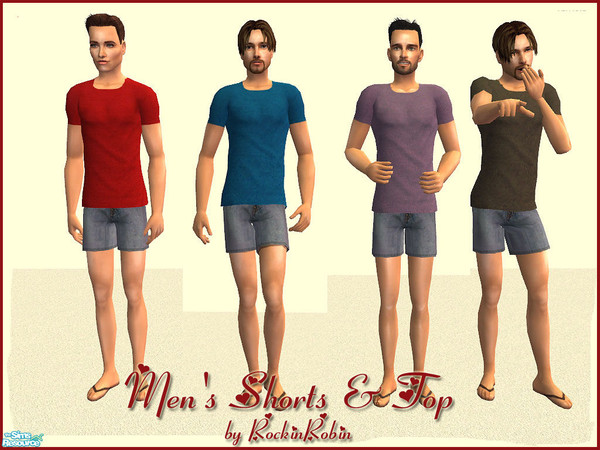 Sims 2 — Men's Casual Shorts and Top by RockinRobin — A nice basic shorts outfit for your Sims men. Includes denim