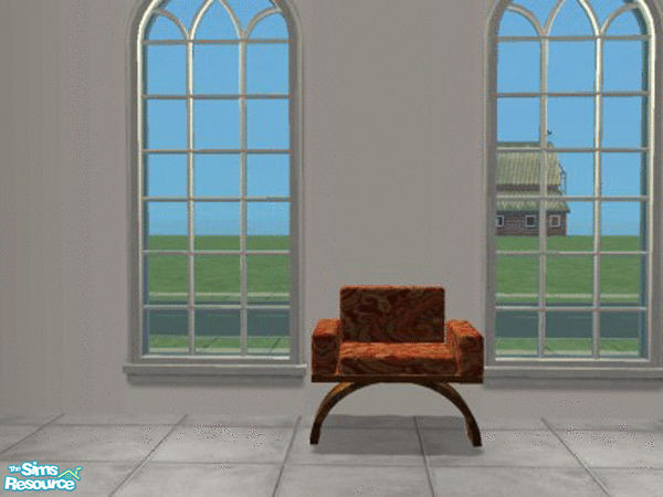 Sims 2 — Antique Living - chair 01 by MysticVelvet — Lovely chair with curved antique carved legs and jacquard seating.