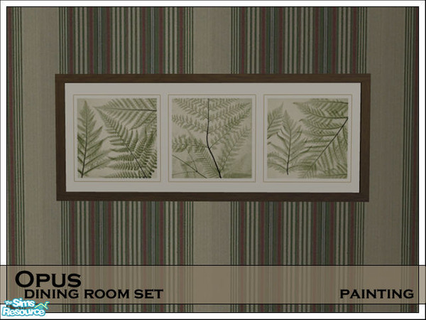 Sims 2 — 'Opus' Painting by prin6je — Three leaf prints in a wooden frame. Frame and canvas can be recoloured separately.