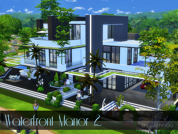 Sims 4 — Waterfront Manor 2. by johnDu — Introducing another version of modern mansion and I call it Waterfront Manor, It