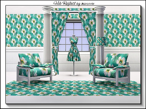 Sims 3 — Hib Reflect_marcorse by marcorse — Fabric pattern pale hibiscus reflected