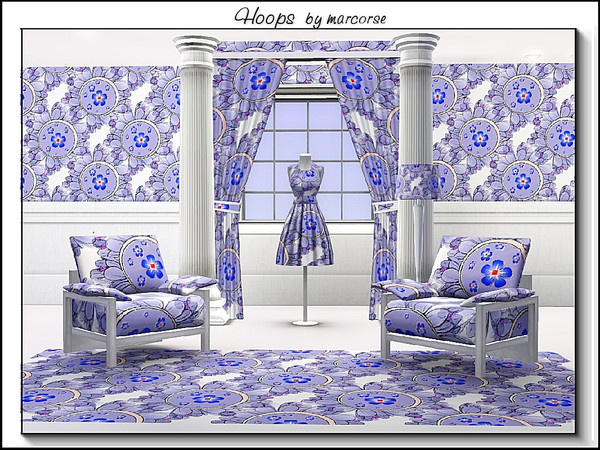 Sims 3 — Hoops_marcorse by marcorse — Fabric pattern embroidery hoops and flowers in shades of blue.