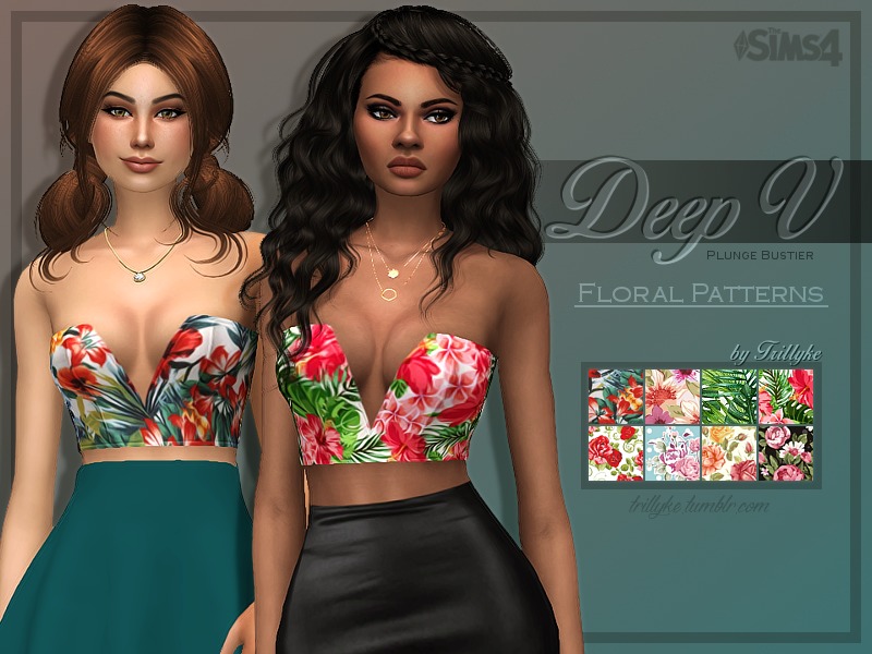 The Sims Resource - Trillyke - Deep V Plunge Bustier - FLORAL PATTERNS
