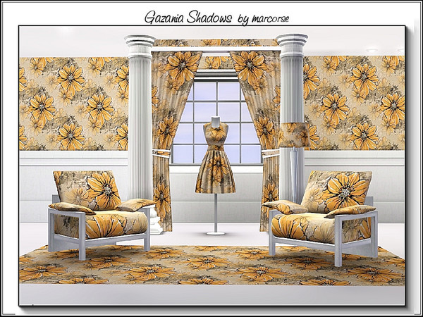 Sims 3 — Gazania Shadows_marcorse by marcorse — Fabric pattern: pale orange gazanias in clear and muted design