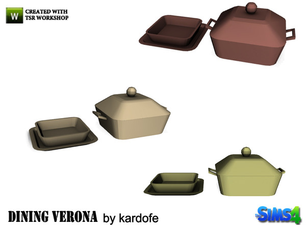 Sims 4 — kardofe_Dining Verona_Dishes3 by kardofe — A tureen and dishes stacked in three different colors 