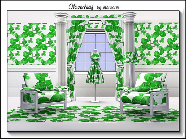 Sims 3 — Cloverleaf_marcorse by marcorse — Themed pattern: 3-leaf clovers in a random repeat design in Kelly green..