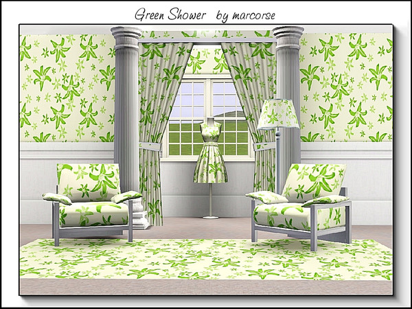 Sims 3 — Green Shower_marcorse by marcorse — Fabric pattern: green lily flowers in a shower design