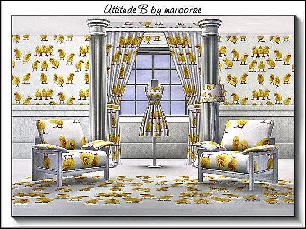 Sims 3 — Attitude B_marcorse by marcorse — Themed pattern: fluffy yellow chicks with attitude, for a chil's room.
