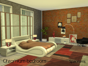 Sims 4 — Chromium bedroom by spacesims — This large contemporary master bedroom includes calm and vibrant colors,