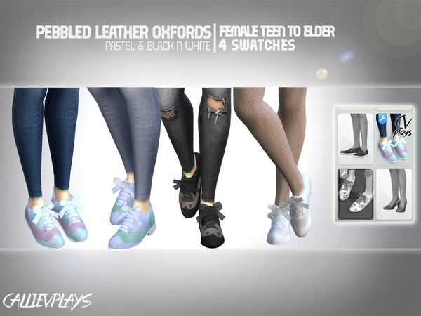The Sims Resource - Pebbled Oxfords in Pastel & Black and White - Mesh ...