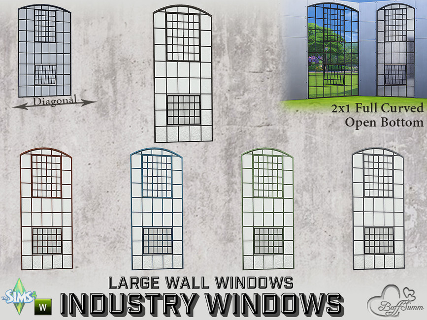 The Sims Resource - Industry Windows Large Wall 2x1 Full Curved Open Bottom