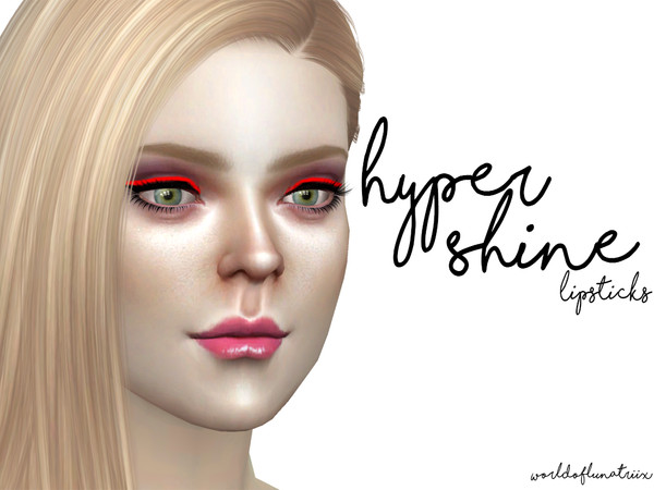 Sims 4 — Hyper Shine Lipstick by LunaTemple2 — -12 Colours -Custom thumbnail -10 shades of pink -1 red -1 orange Hope you
