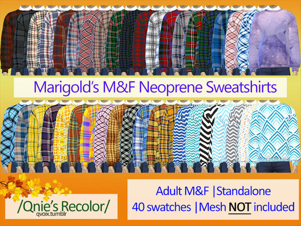 Sims 4 — Neoprene Sweatshirts recolors Female and Male - mesh needed by Qvoix2 — Qnie Recolor- Marigold Neoprene