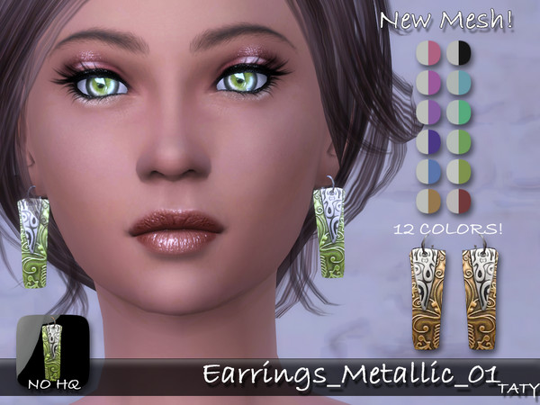 Sims 4 — [Ts4]Taty_Earrings_Metallic_01 by tatygagg — - Female - Human, Alien - Teen to Elder - Hq Compatible - New Mesh