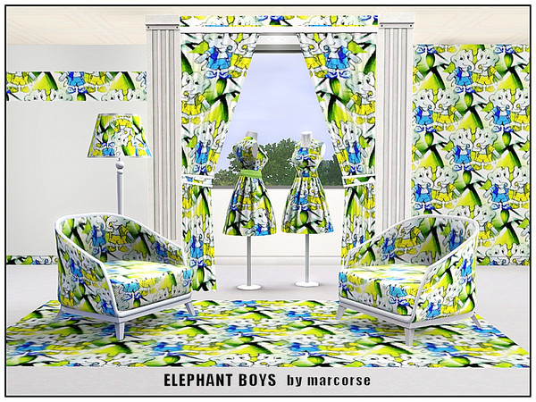 Sims 3 — Elephant Boys_marcorse by marcorse — Themed pattern - elephant boys in blue, green and yellow.