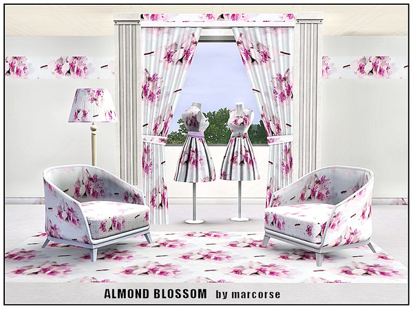 Sims 3 — Almond Blossom_marcorse by marcorse — Fabric pattern - sprays of delicate pink almond blossom.