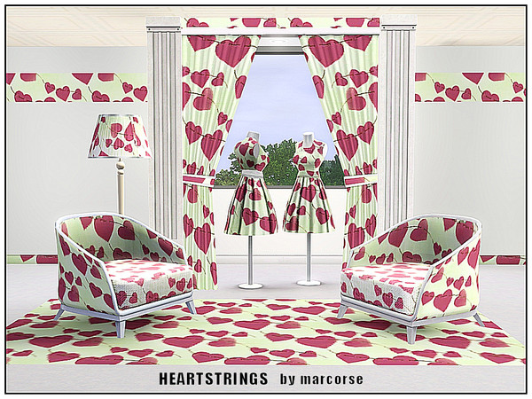 Sims 3 — Heartstrings_marcorse by marcorse — Geometric pattern red heart shapes on strings in a horizontal design.