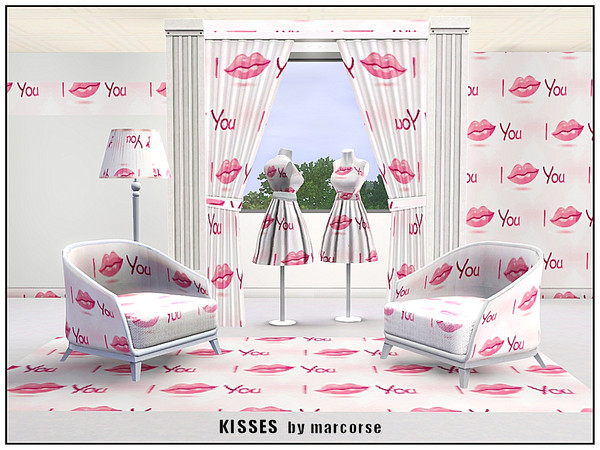 Sims 3 — Kisses_marcorse by marcorse — Themed pattern: romantic message in shades of pink/red.