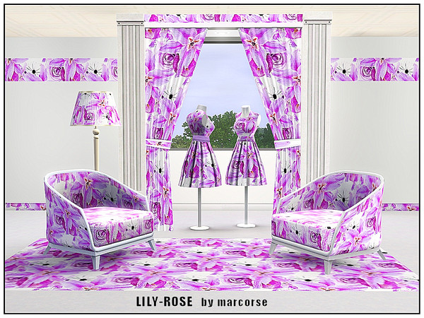 Sims 3 — Lily-Rose_marcorse by marcorse — Fabric pattern- lilium and rose in an allover design.