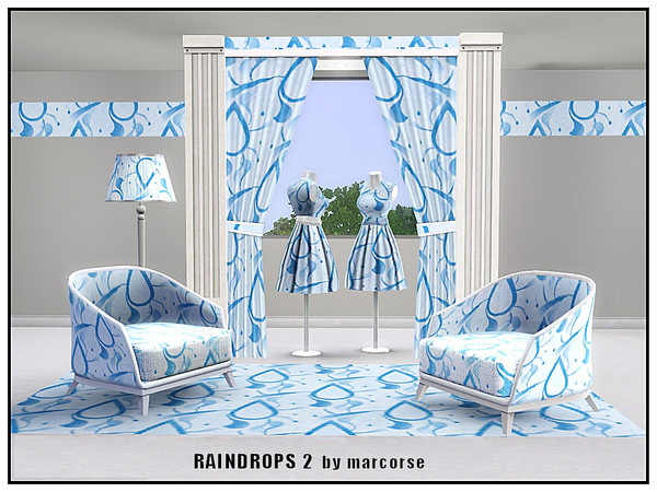 Sims 3 — Raindrops 2_marcorse by marcorse — Themed pattern: raindrop shapes in blues on white