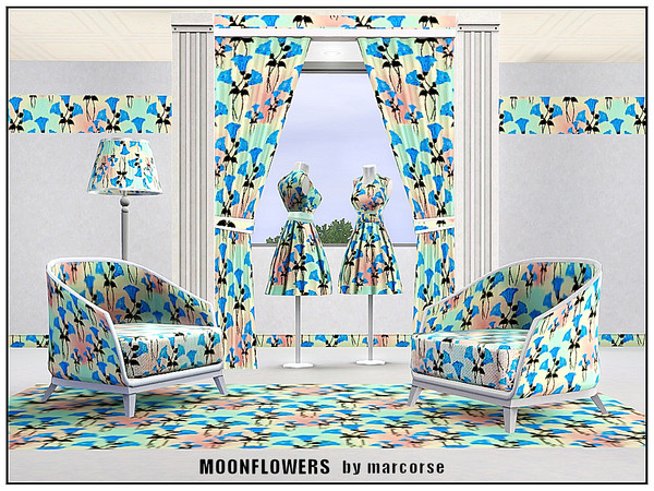 Sims 3 — Moonflowers_marcorse by marcorse — Fabric pattern - blue moonflowers in various sizes in a regular design.