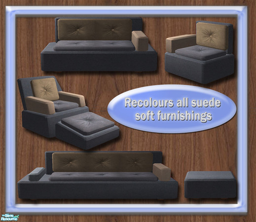 Sims 2 — SUEDE Living Fabric Recolour by simtomatic — Recolours all seating and the endtable in this set.