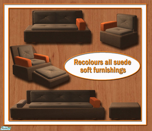 Sims 2 — SUEDE Living Fabric Recolour by simtomatic — This file recolours the endtable and all seating in the set.